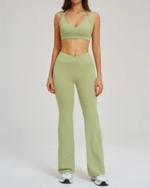 Nude Feeling Backless Flared Yoga Set - Sage