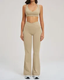 Nude Feeling Backless Flared Yoga Set - Tan