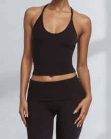 Seamless Halter Tie Padded High Waist Nude Feel Hip Lift Flare Leg Yoga Set - Black