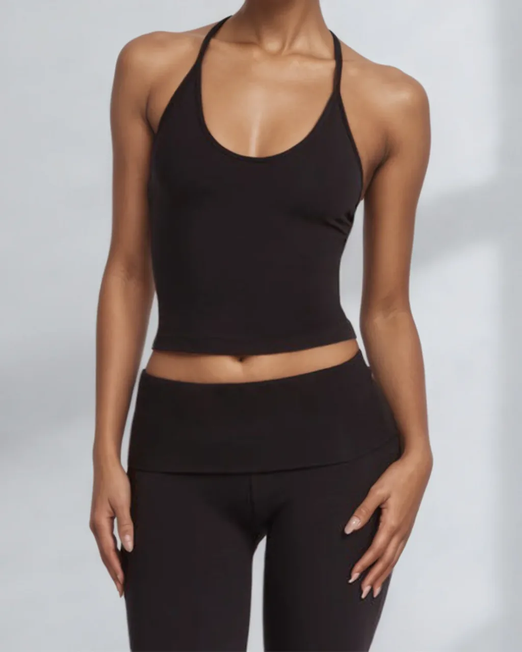 Conjunto Yoga Elevador De Cadera Con Braguita Alta Y Sostén Sin Costuras - negro