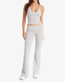Seamless Halter Tie Padded High Waist Nude Feel Hip Lift Flare Leg Yoga Set - White
