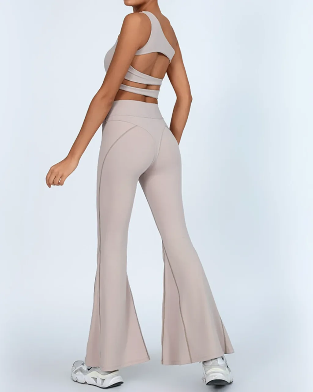 Conjunto Yoga Elevador De Cadera Con Top Sin Costuras De Un Hombro Y Leggings De Cintura Alta - Dusty taupe gris