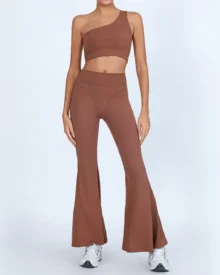 Conjunto Yoga Elevador De Cadera Con Top Sin Costuras De Un Hombro Y Leggings De Cintura Alta - Vintage Chestnut marrón