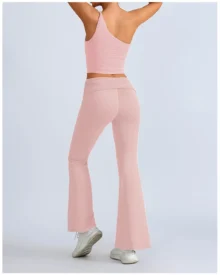 Seamless One-Shoulder Asymmetric Top Hip Lift Flare Yoga Pants Set - Pink