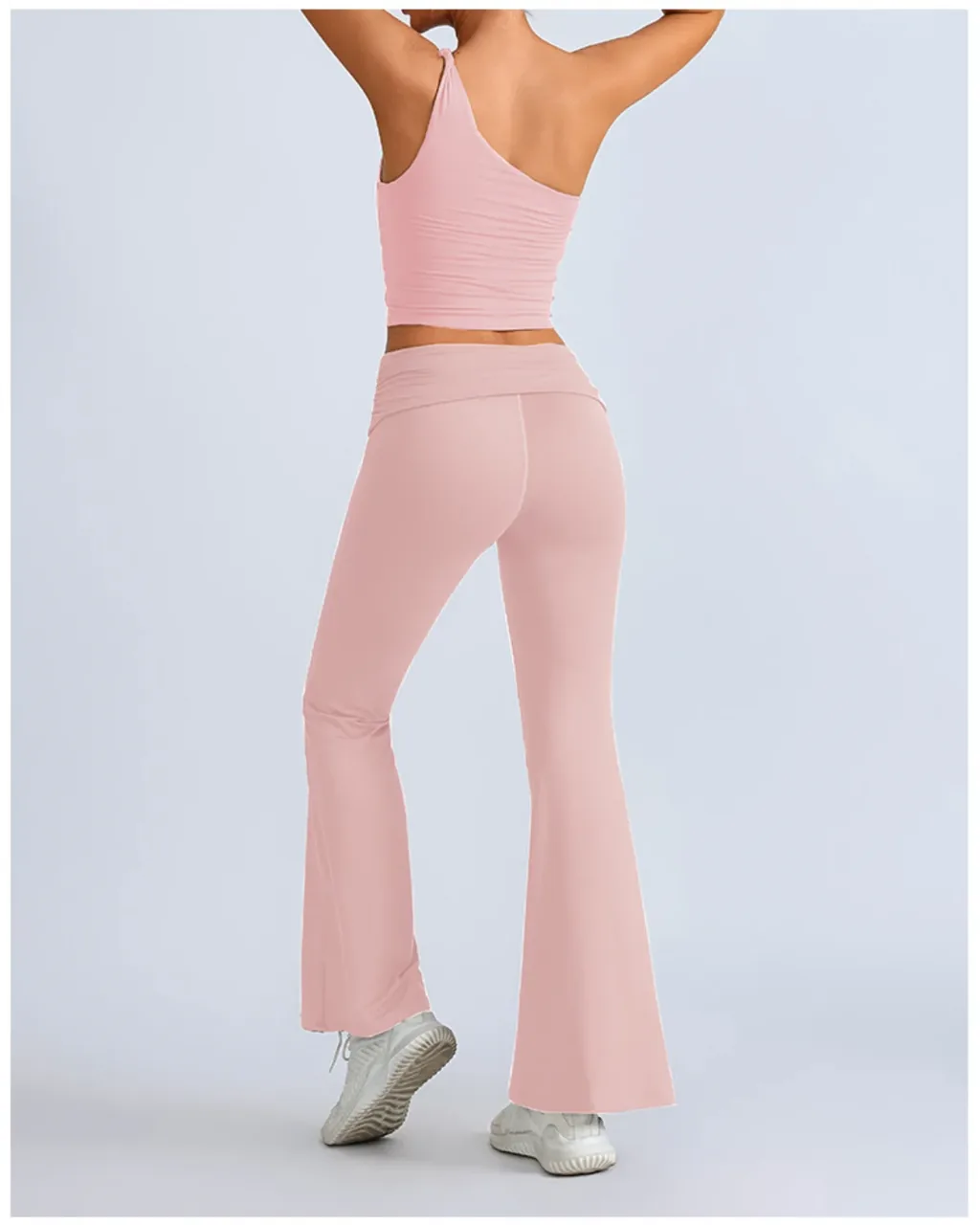 Set Yoga Elegante: Top Asimétrico De Un Solo Hombro Y Leggings Con Elevación De Cadera - rosa