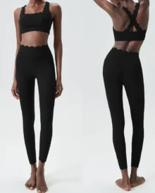 Seamless Liquid Gel Wave Plus Size Tight Quick Dry Yoga Set - Black