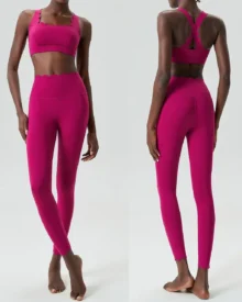 Seamless Liquid Gel Wave Plus Size Tight Quick Dry Yoga Set - Fuchsia