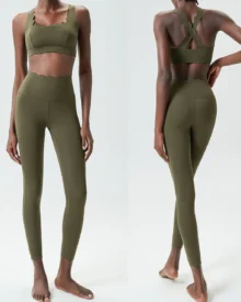 Seamless Liquid Gel Wave Plus Size Tight Quick Dry Yoga Set - Vintage Walnut Khaki