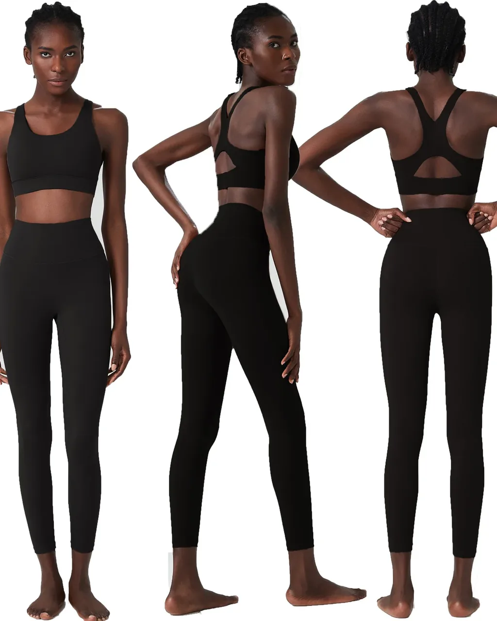 Seamless One-Piece Breathable Cup Plus Size Yoga Fitness 2-Piece Set - Black