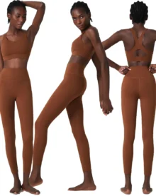 Seamless One-Piece Breathable Cup Plus Size Yoga Fitness 2-Piece Set - Brown