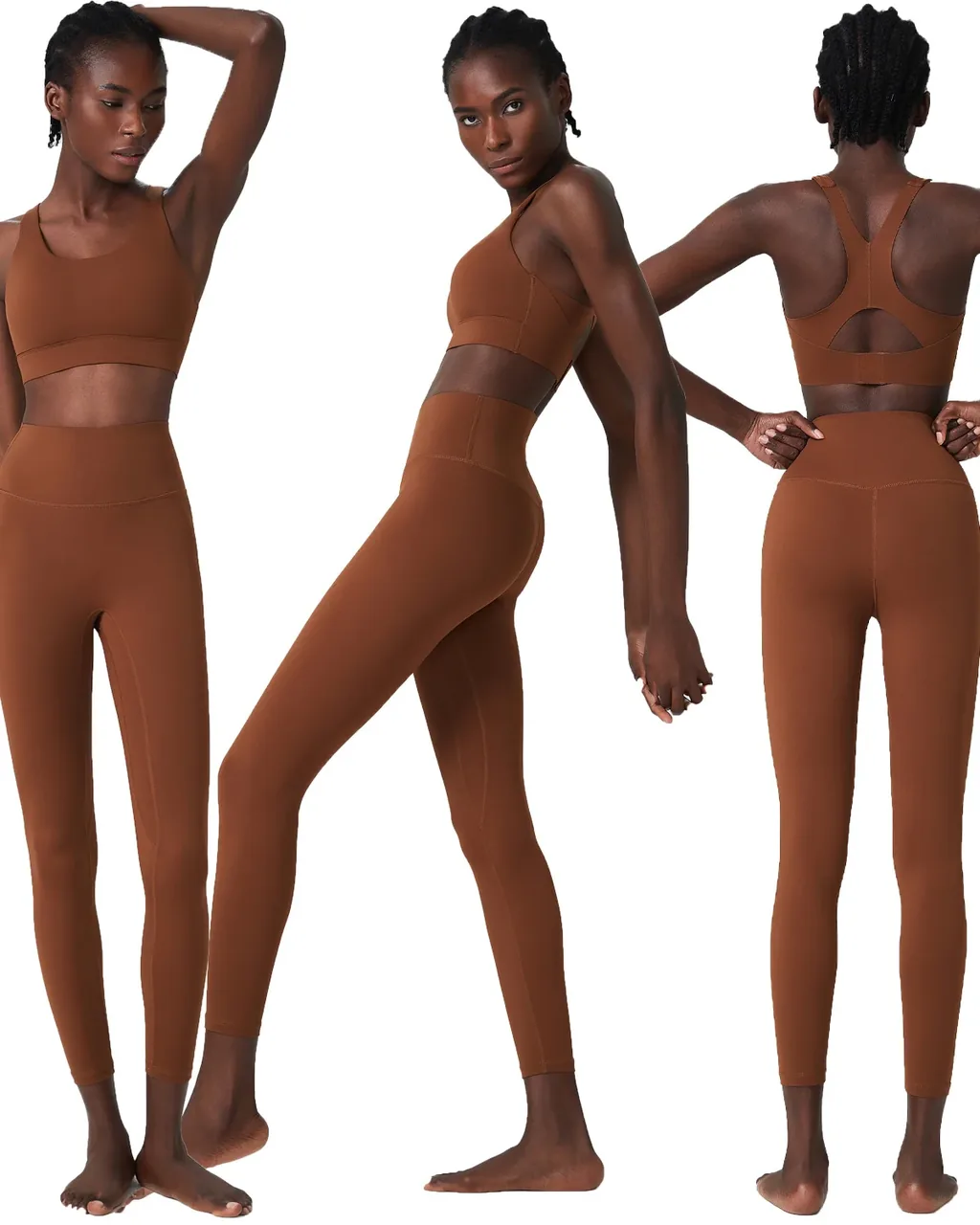 Conjunto Yoga Transpirable Sin Costuras Para Tallas Grandes - marrón