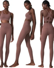 Seamless One-Piece Breathable Cup Plus Size Yoga Fitness 2-Piece Set - Vintage Rosewood Brown
