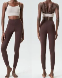 Seamless Cat Ear High Support Plus Size Tight Yoga Fitness Set - Brown