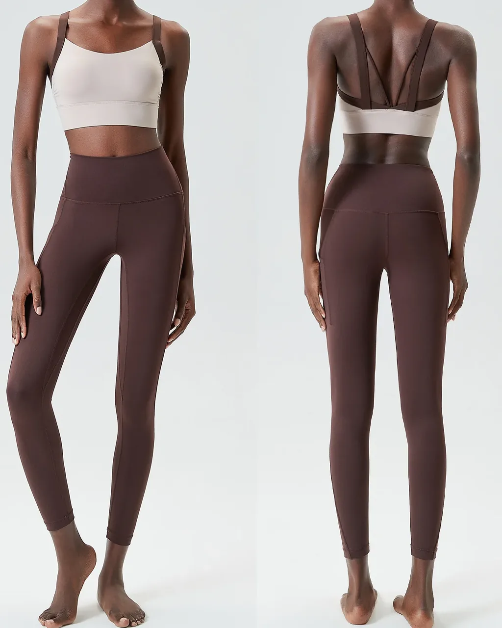 Conjunto Yoga Plus Size Con Orejas De Gato Y Soporte Máximo - marrón