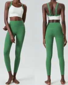 Seamless Cat Ear High Support Plus Size Tight Yoga Fitness Set - Green