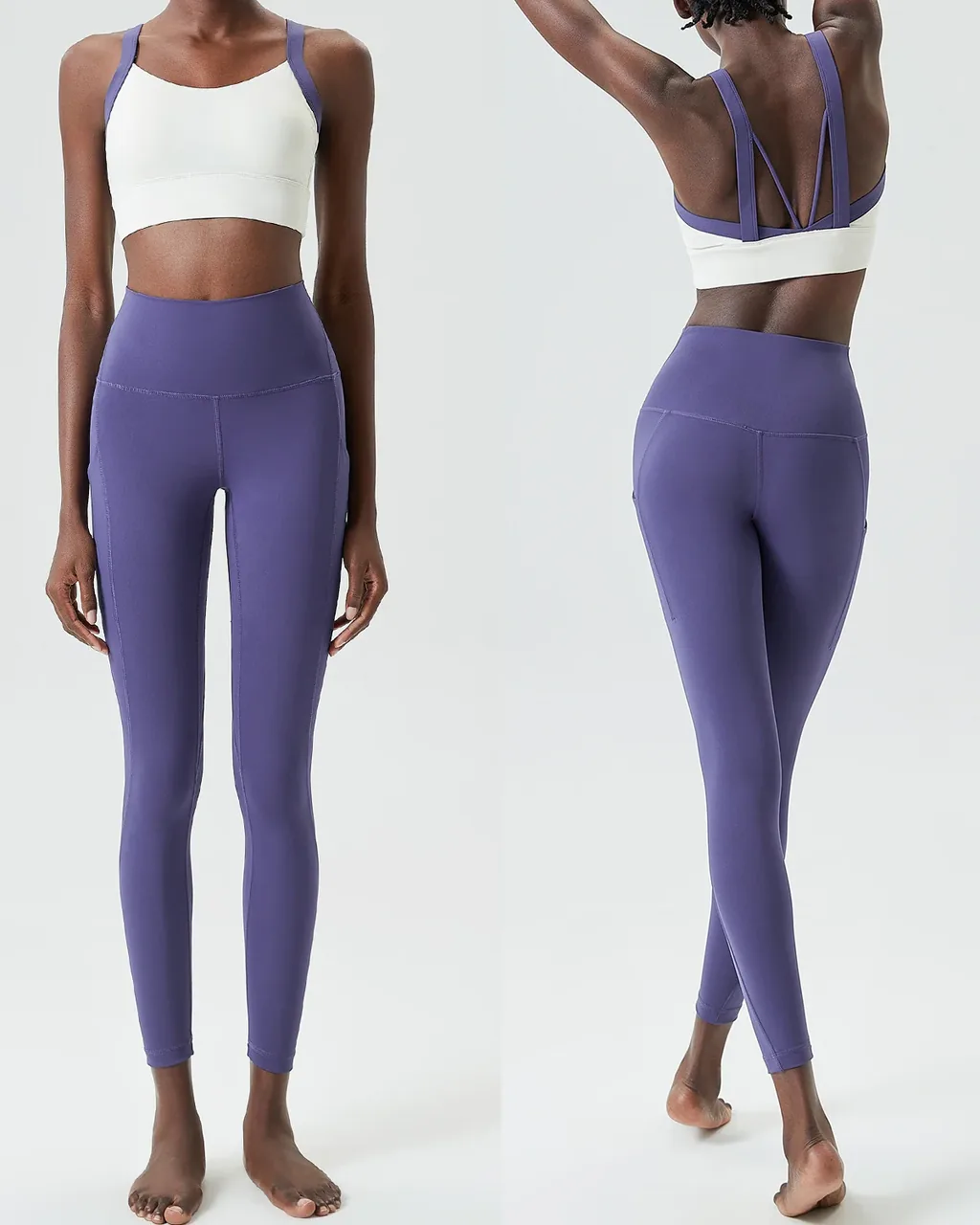 Conjunto Yoga Plus Size Con Orejas De Gato Y Soporte Máximo - Smoky Violet azul
