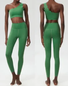 Seamless Wave One-Shoulder Lycra Plus Size Yoga Fitness Set - Forest Green
