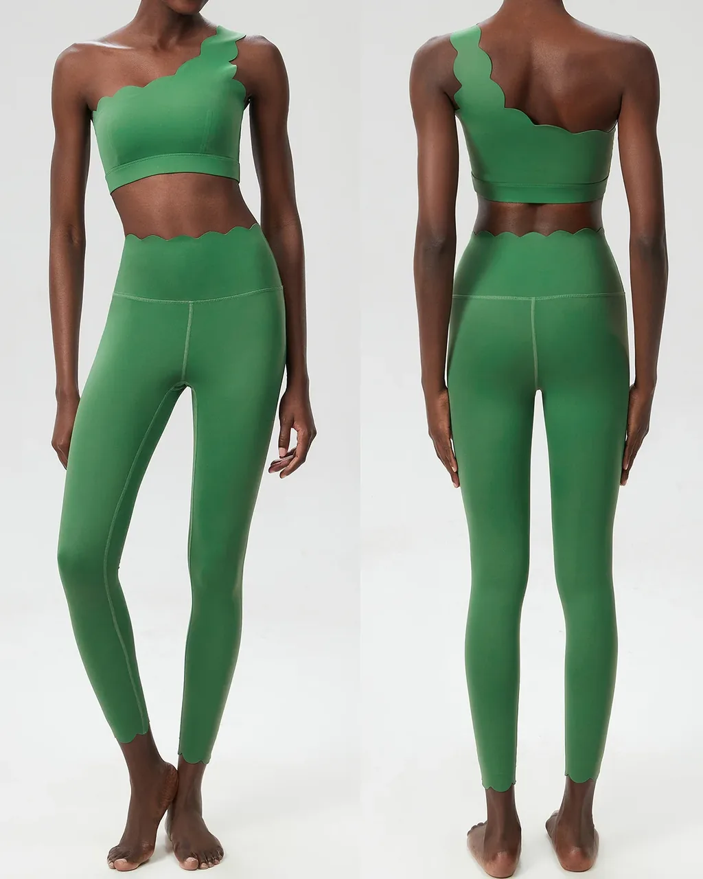 Conjunto Yoga Sin Costuras Con Hombro Descubierto En Tallas Grandes - verde bosque