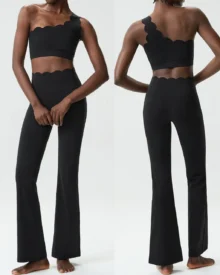 Conjunto Yoga Fluido De Hombro Único Sin Costuras – Tallas Grandes - negro