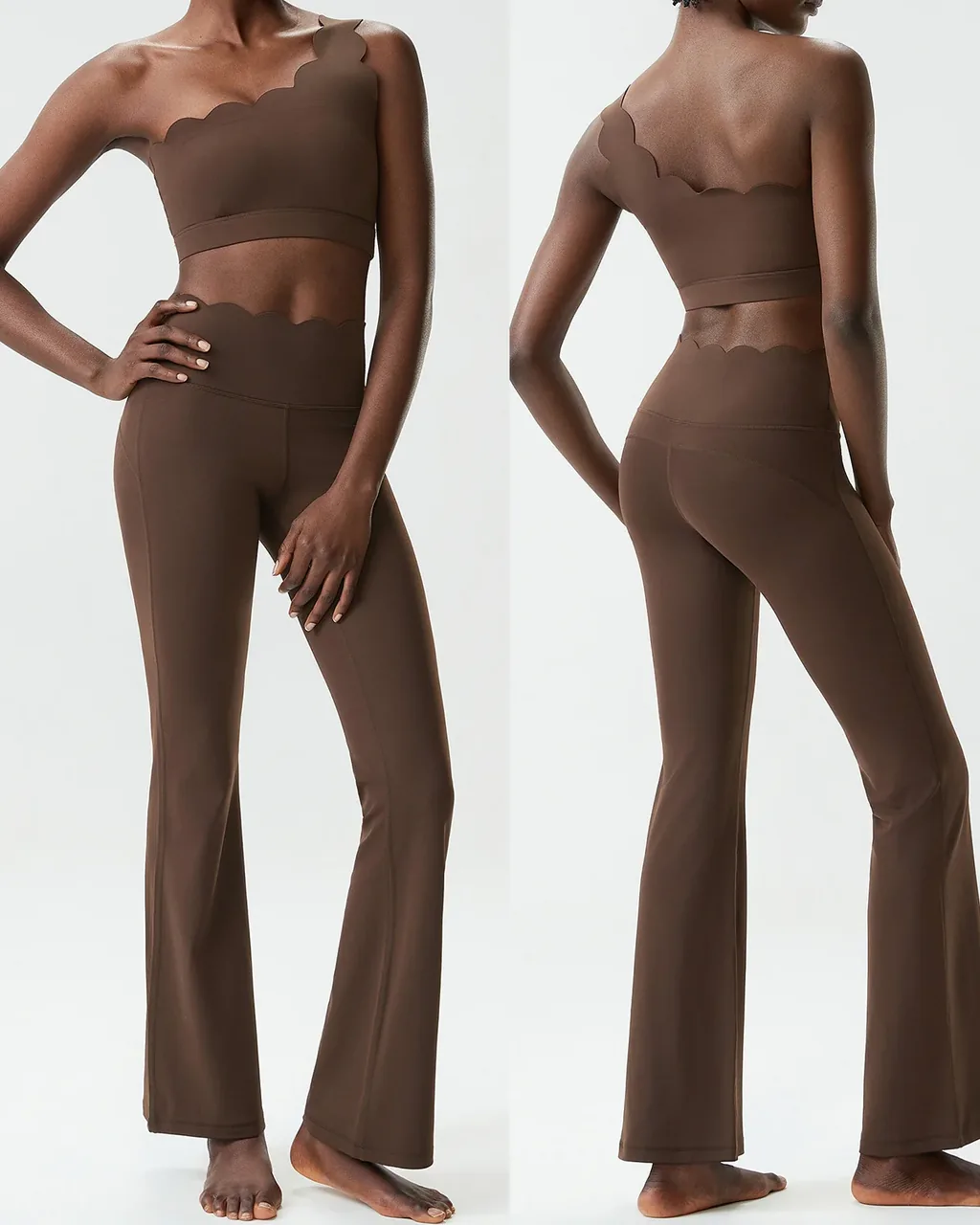 Conjunto Yoga Fluido De Hombro Único Sin Costuras – Tallas Grandes - marrón