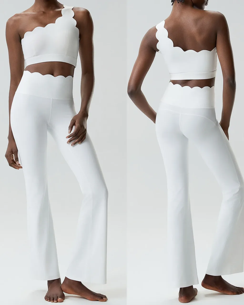 Conjunto Yoga Fluido De Hombro Único Sin Costuras – Tallas Grandes - blanco