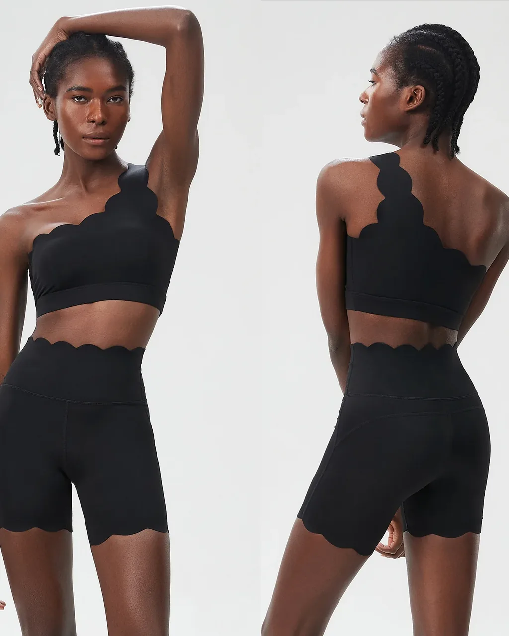 Seamless Wave Lycra Stretch Summer Plus Size Tight Yoga Set - Black