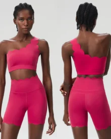 Seamless Wave Lycra Stretch Summer Plus Size Tight Yoga Set - Red