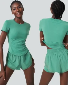 Seamless Ice Silk Quick Dry Summer Plus Size Yoga Fitness 2-Piece Set - Green