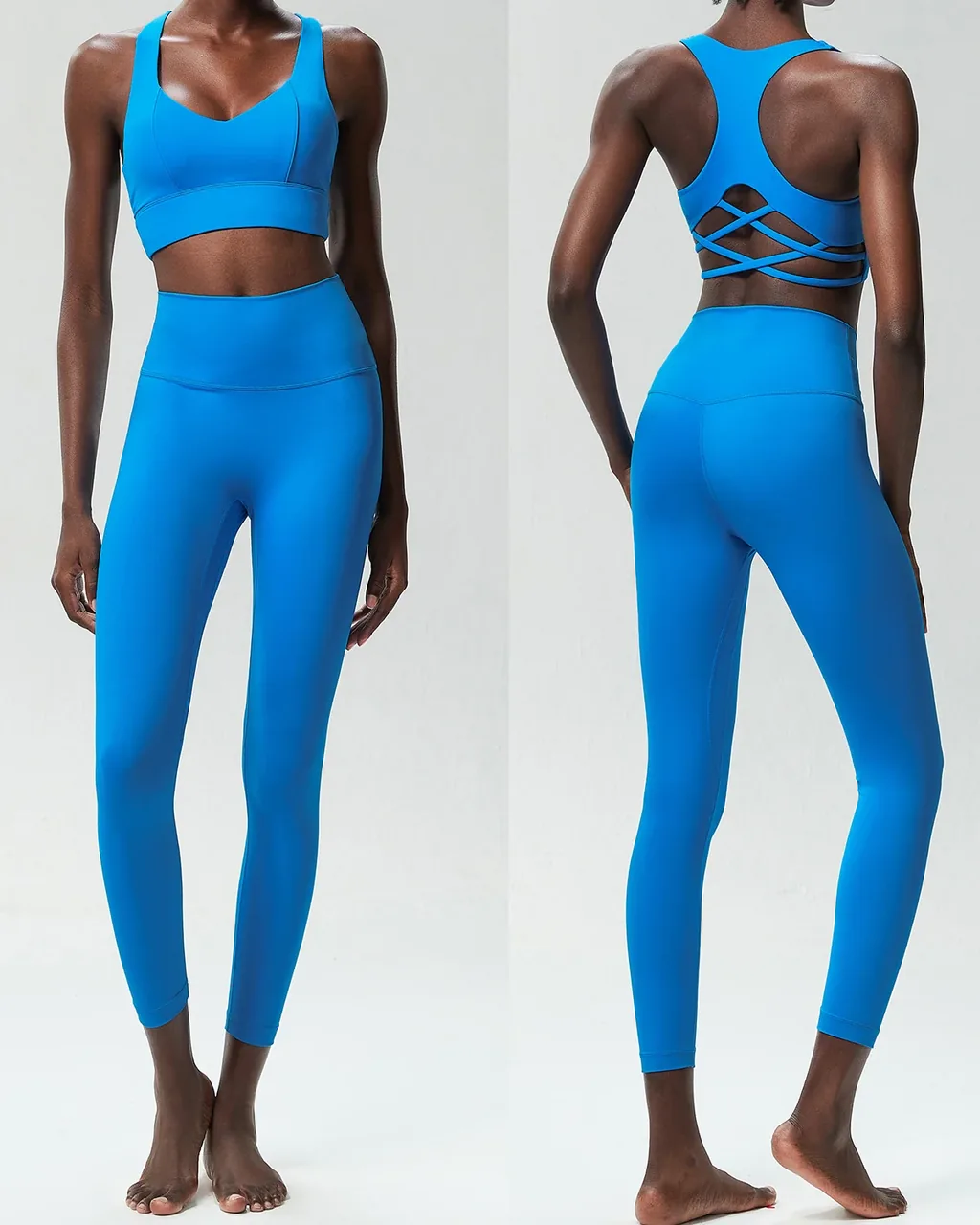 Conjunto Deportivo Sin Costuras En Licra, Sensación Nude, Secado Rápido Y Talla Grande - azul