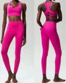 Seamless Lycra Nude Feel Quick Dry Plus Size Tight Yoga Fitness 2-Piece Set - Fuchsia