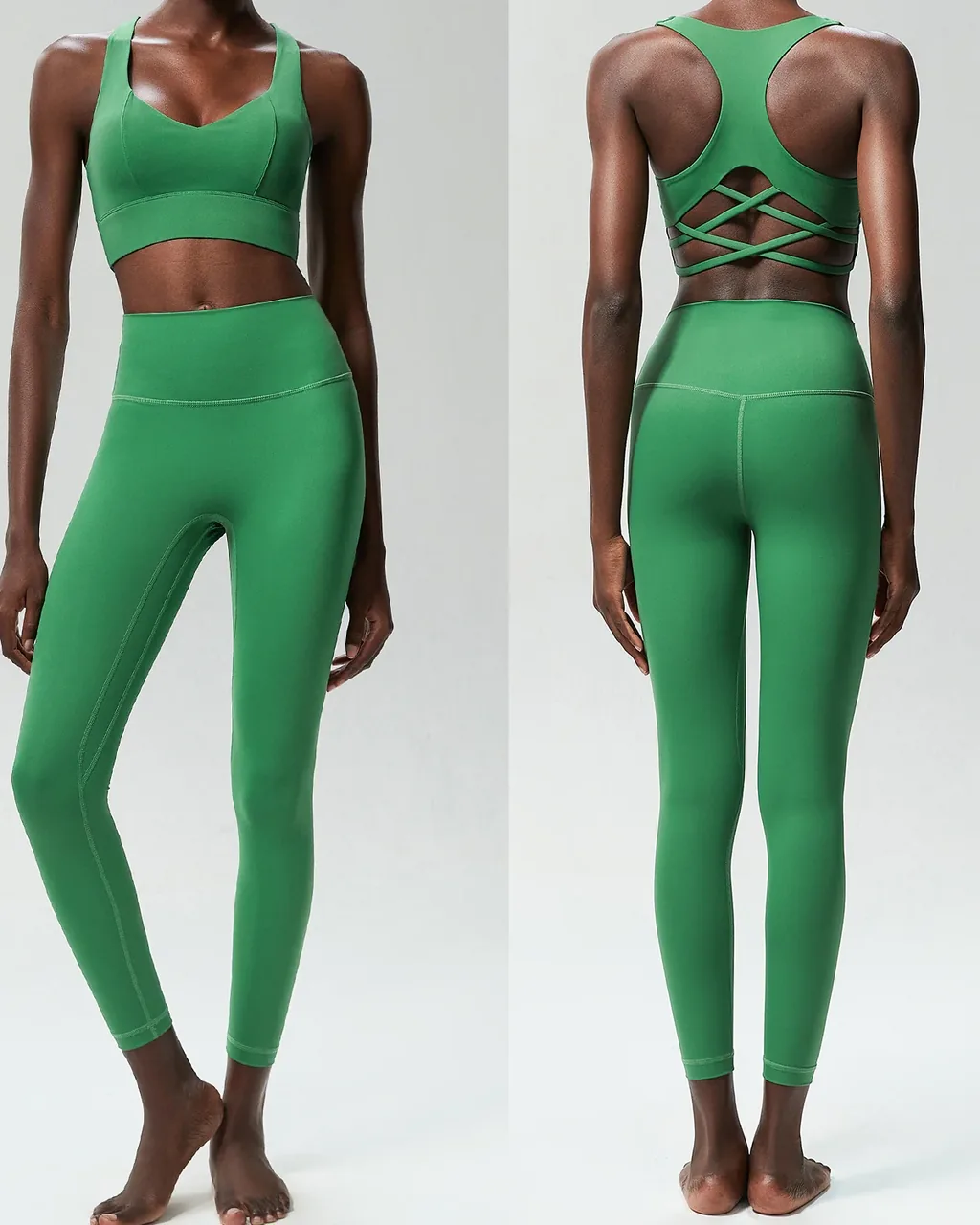 Conjunto Deportivo Sin Costuras En Licra, Sensación Nude, Secado Rápido Y Talla Grande - verde