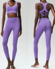 Seamless Lycra Nude Feel Quick Dry Plus Size Tight Yoga Fitness 2-Piece Set - Vintage Lilac Violet