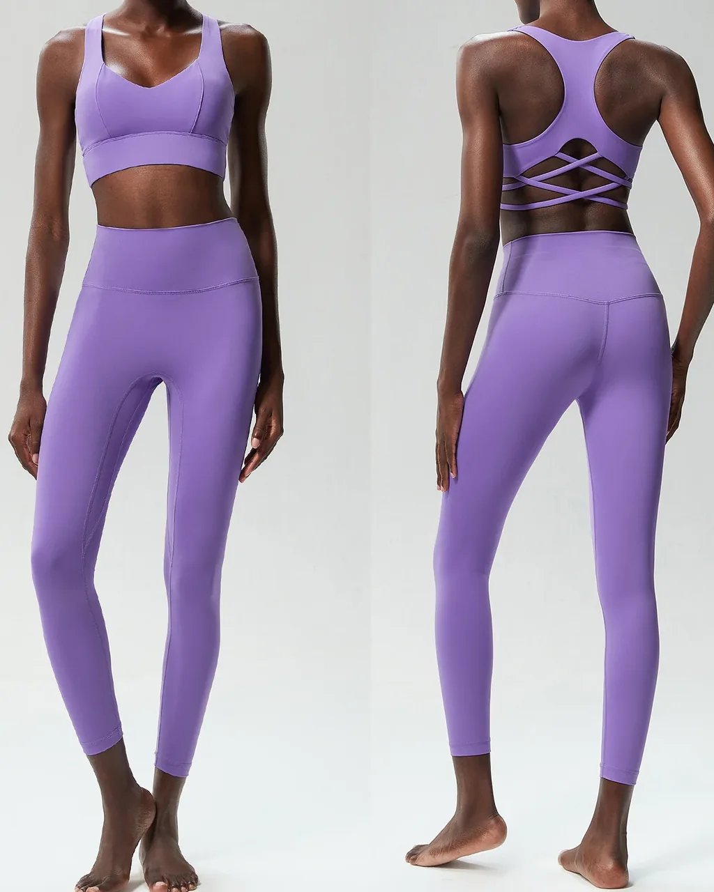 Conjunto Deportivo Sin Costuras En Licra, Sensación Nude, Secado Rápido Y Talla Grande - Vintage Lilac Violet