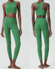 Seamless High Support Willow Strip Plus Size Stretch Tight Yoga Fitness 2-Piece Set - Green