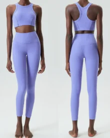 Seamless High Support Willow Strip Plus Size Stretch Tight Yoga Fitness 2-Piece Set - Lavender