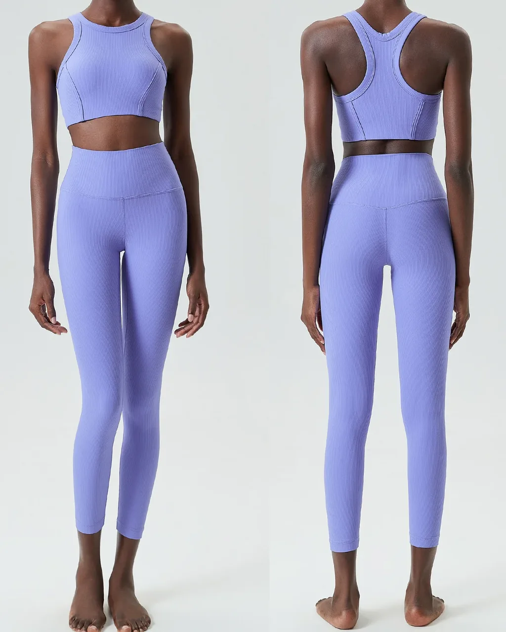 Conjunto Yoga Sin Costuras De Alta Sujeción Con Tiras De Sauce - lavanda