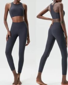 Seamless High Support Willow Strip Plus Size Stretch Tight Yoga Fitness 2-Piece Set - Midnight Obsidian Gray