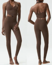 Seamless Wave Halter Nude Feel Plus Size Yoga Fitness Set - Vintage Mocha Walnut