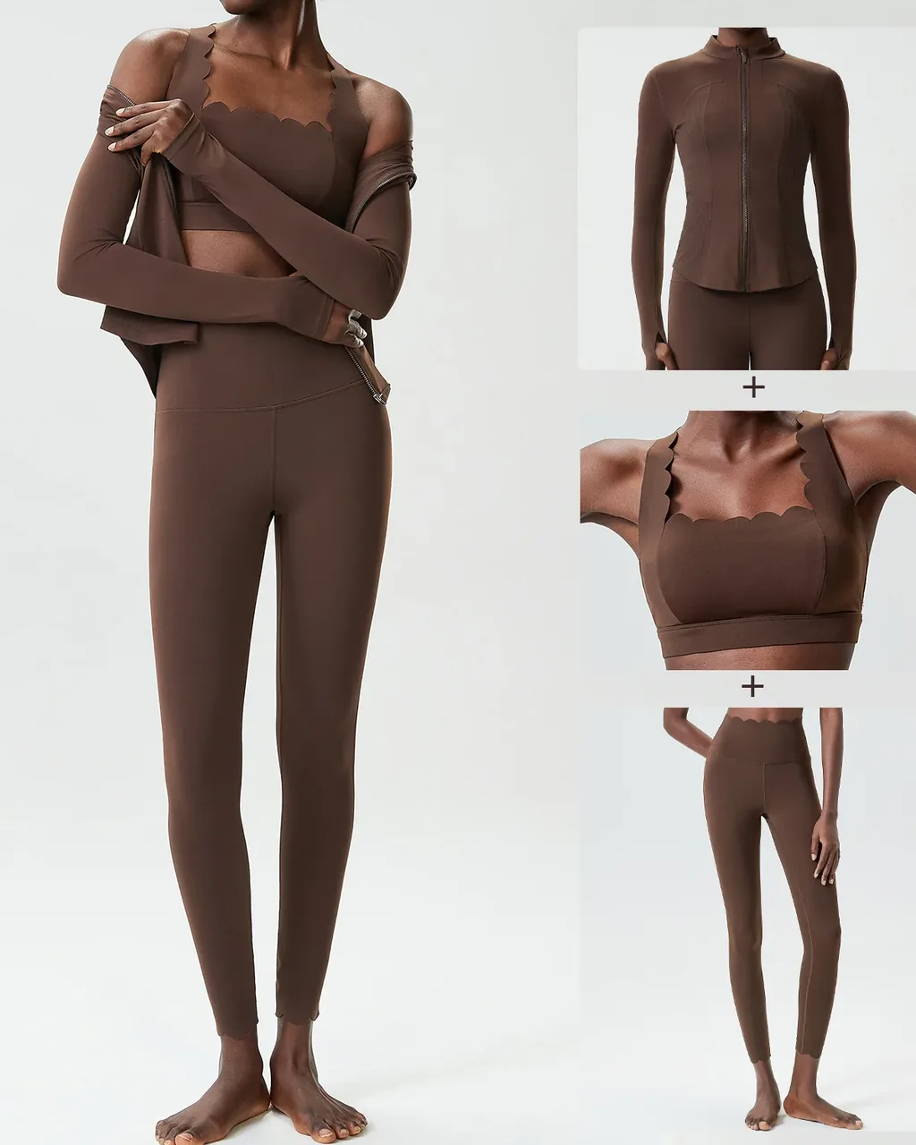 Conjunto Fitness Yoga 3 Piezas Para Tallas Grandes - Vintage Cocoa Walnut