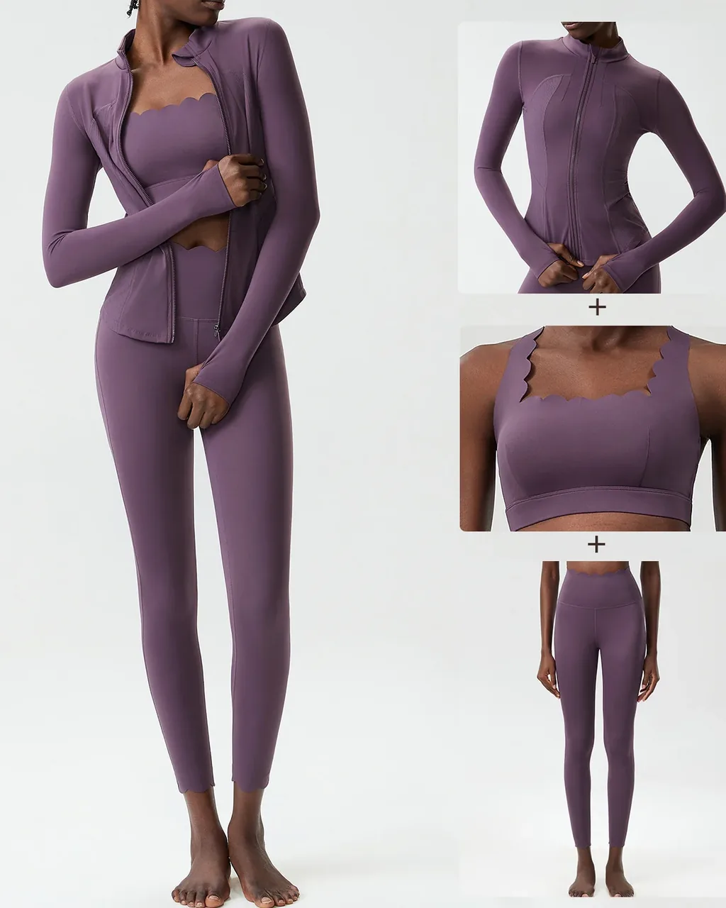 Conjunto Fitness Yoga 3 Piezas Para Tallas Grandes - Vintage malva ciruela