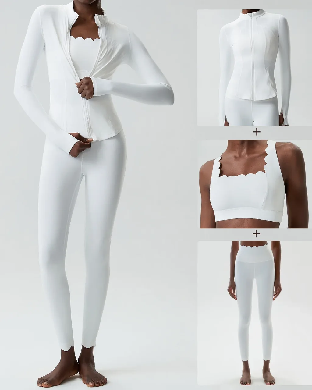 Conjunto Fitness Yoga 3 Piezas Para Tallas Grandes - blanco