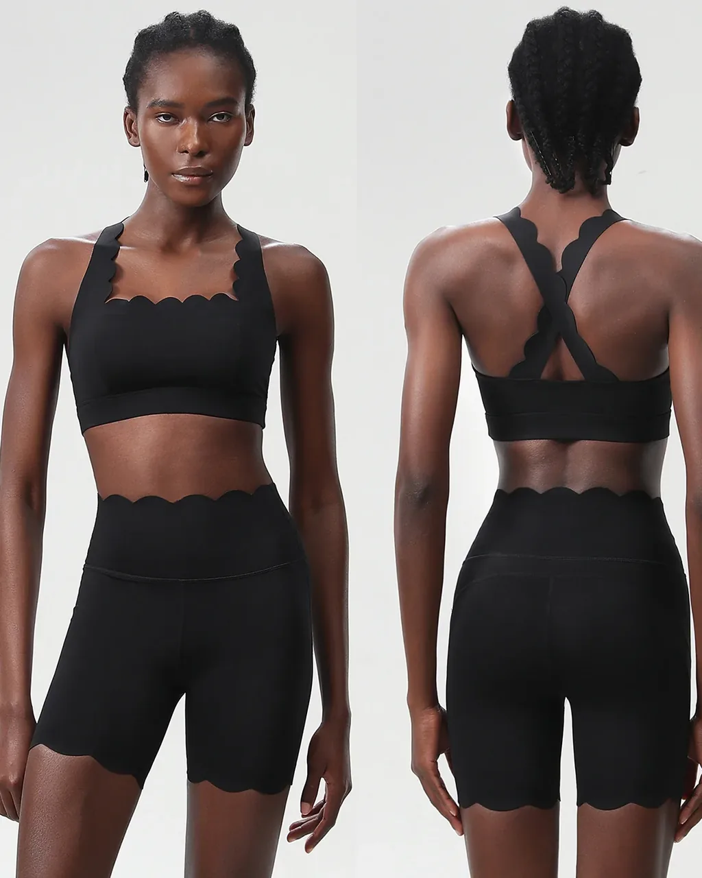 Seamless Summer Wave Lycra Quick Dry Plus Size Yoga Running Set - Black