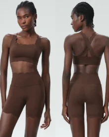 Seamless Summer Wave Lycra Quick Dry Plus Size Yoga Running Set - Brown