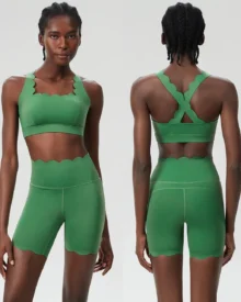Seamless Summer Wave Lycra Quick Dry Plus Size Yoga Running Set - Green