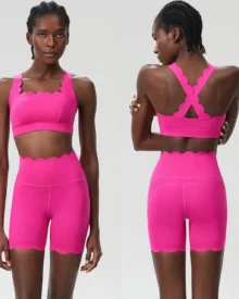 Seamless Summer Wave Lycra Quick Dry Plus Size Yoga Running Set - Hot Pink