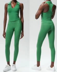 Seamless V-Neck Stretch Plus Size Yoga Fitness Tennis Set - Green