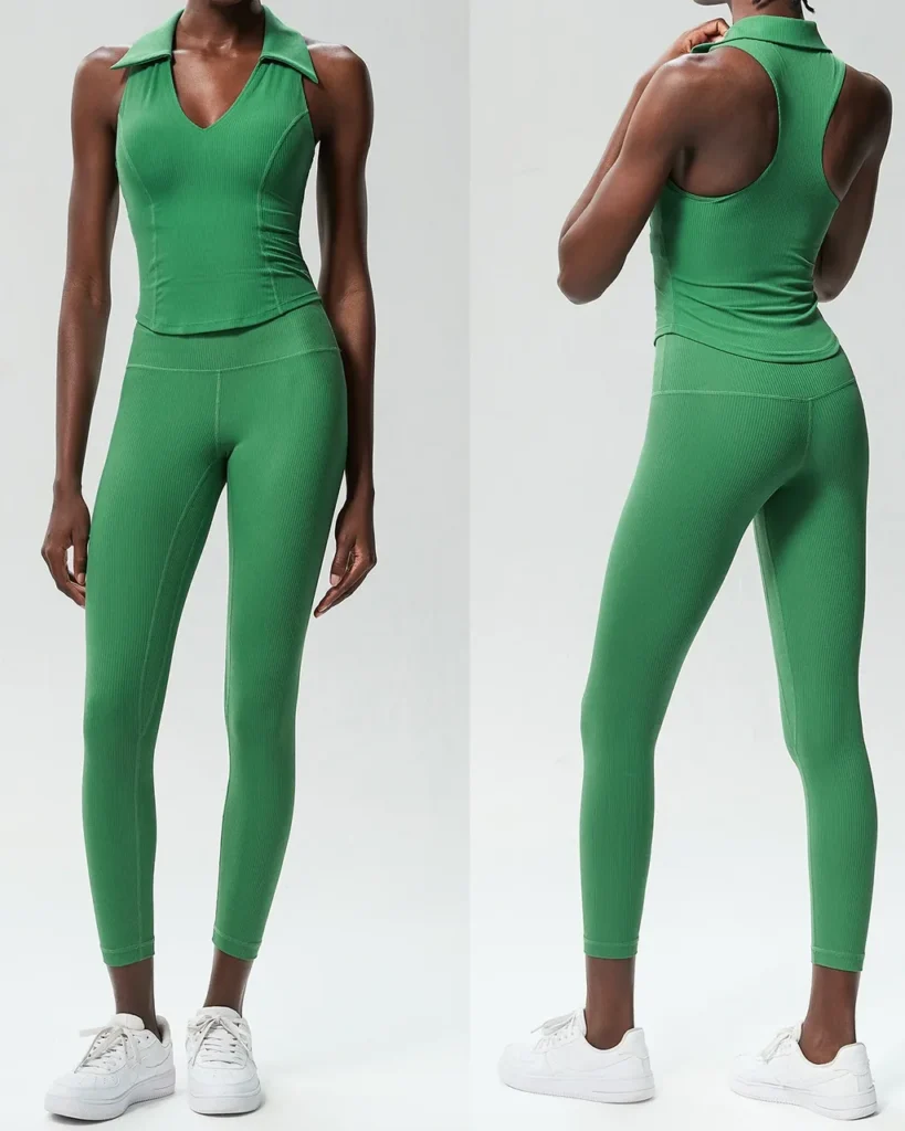 Seamless V-Neck Stretch Plus Size Yoga Fitness Tennis Set - Green