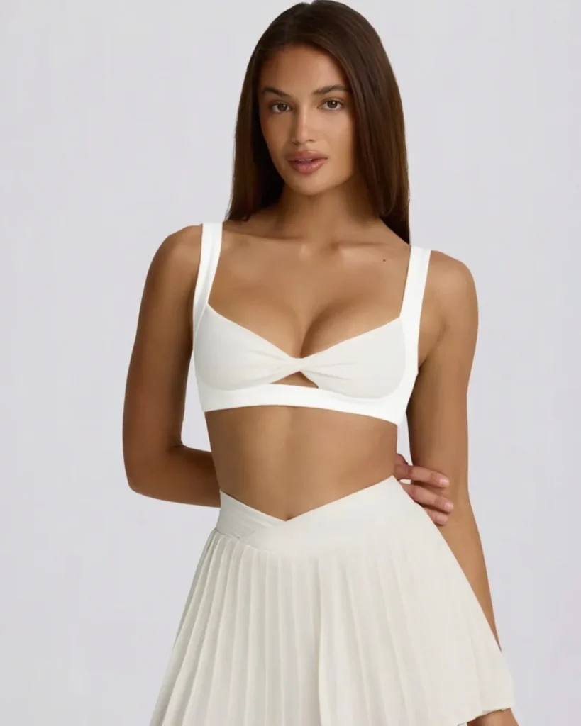 Color Block Sleeveless Pleated Skirt Golf Tennis Set - White