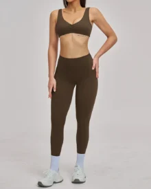 Hollow Halter Backless Yoga Fitness Set - Brown