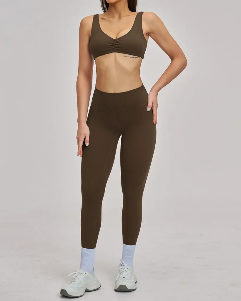 Hollow Halter Backless Yoga Fitness Set - Brown